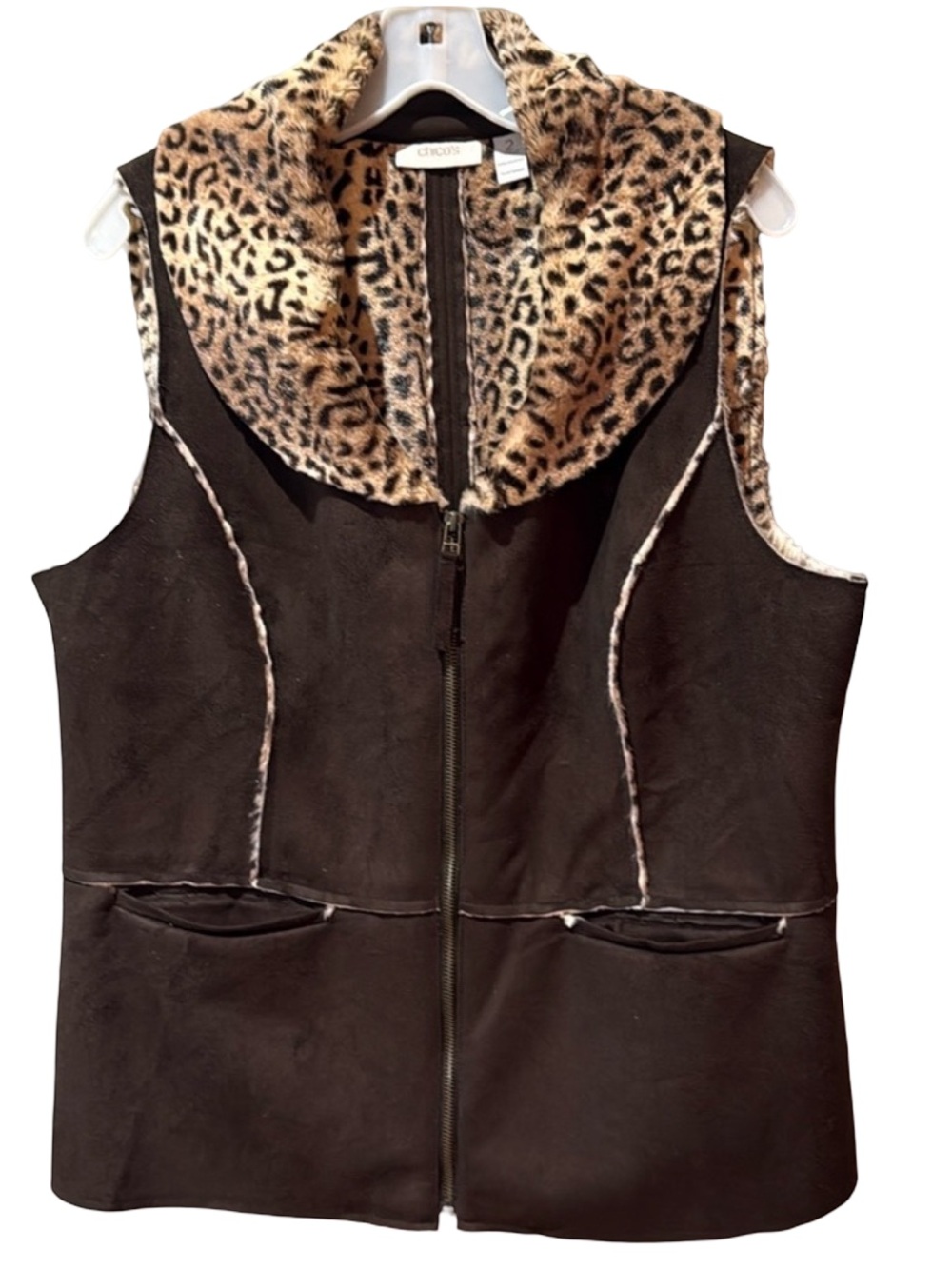 Chico’s Faux Suede & Leopard Fur Gilet Vest Ladies 2
